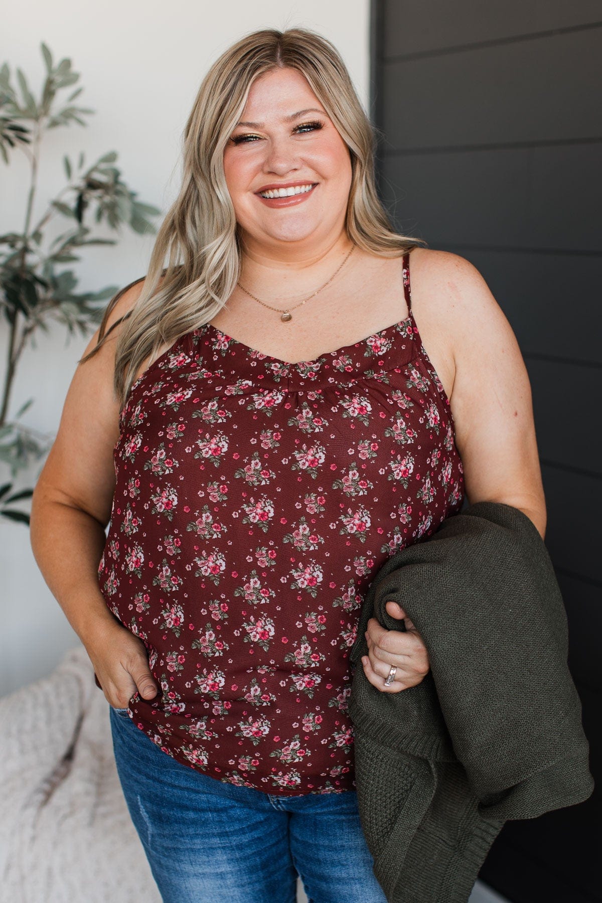 All I Could Want Floral Tank Top- Maroon - Image 3