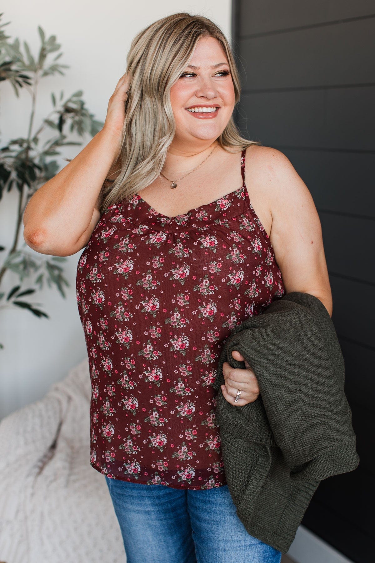 All I Could Want Floral Tank Top- Maroon - Image 5