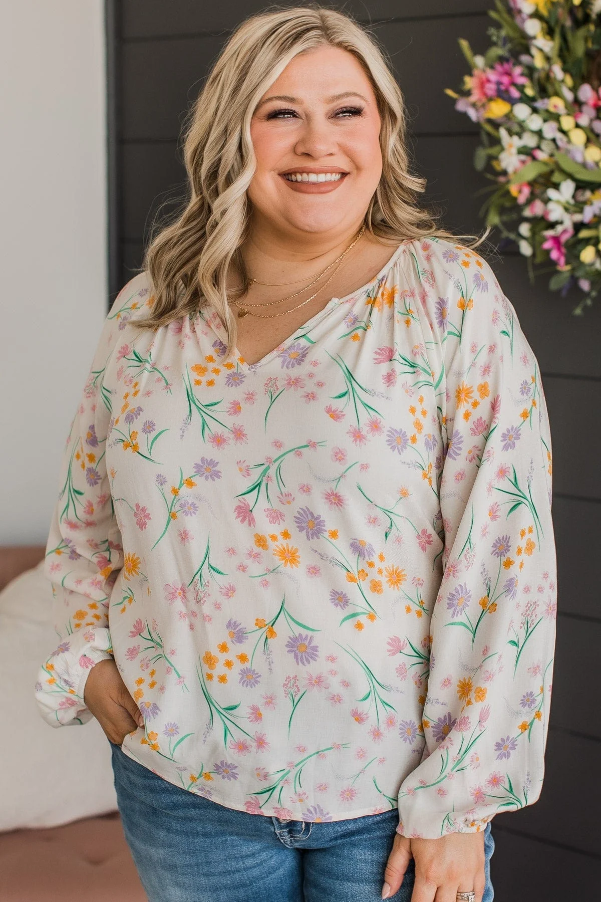 Always A Silver Lining Floral Blouse- Ivory - Image 3