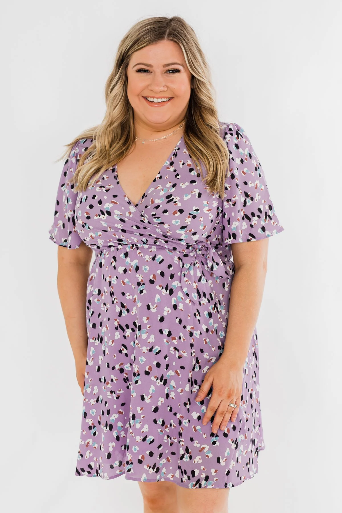Embrace The Beauty Wrap Tie Dress- Purple - Image 3