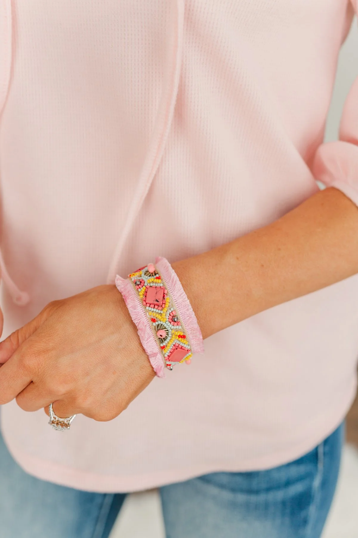 Magical Melodies Beaded Bangle Bracelet- Pink - Image 3