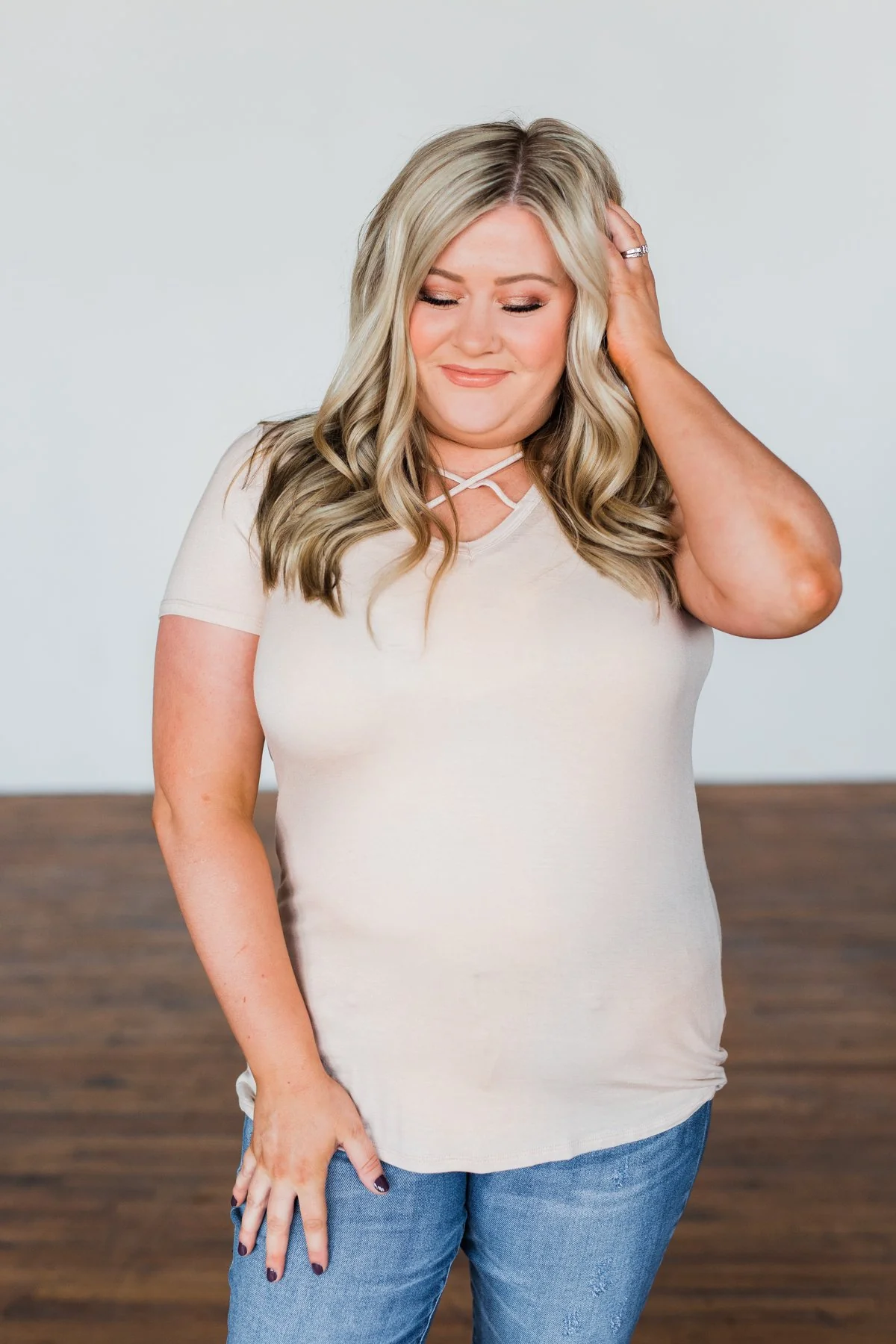 Meet Me Here Short Sleeve Top- Light Oatmeal - Image 3