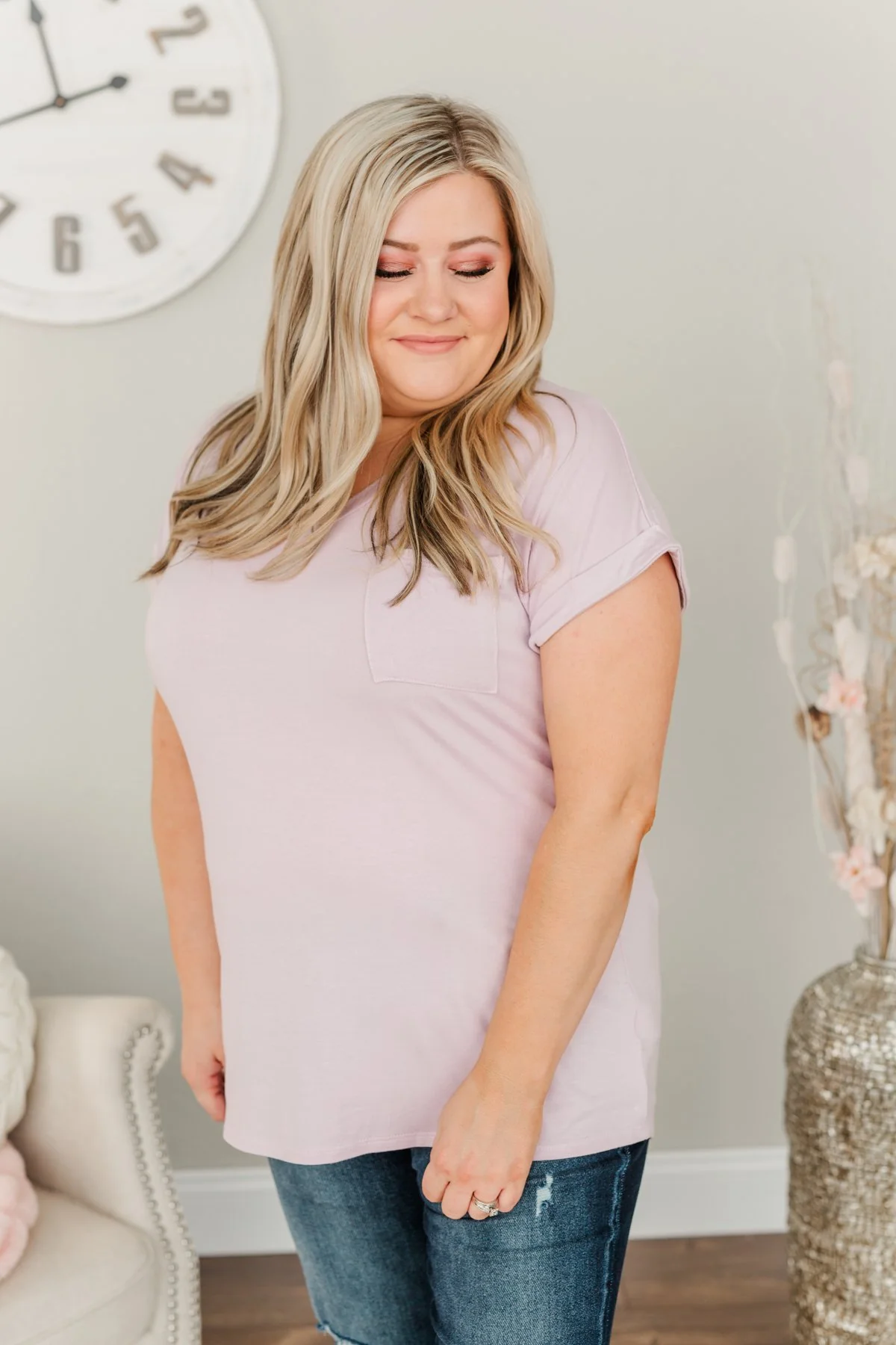 On My Own V-Neck Pocket Top- Lilac - Image 9