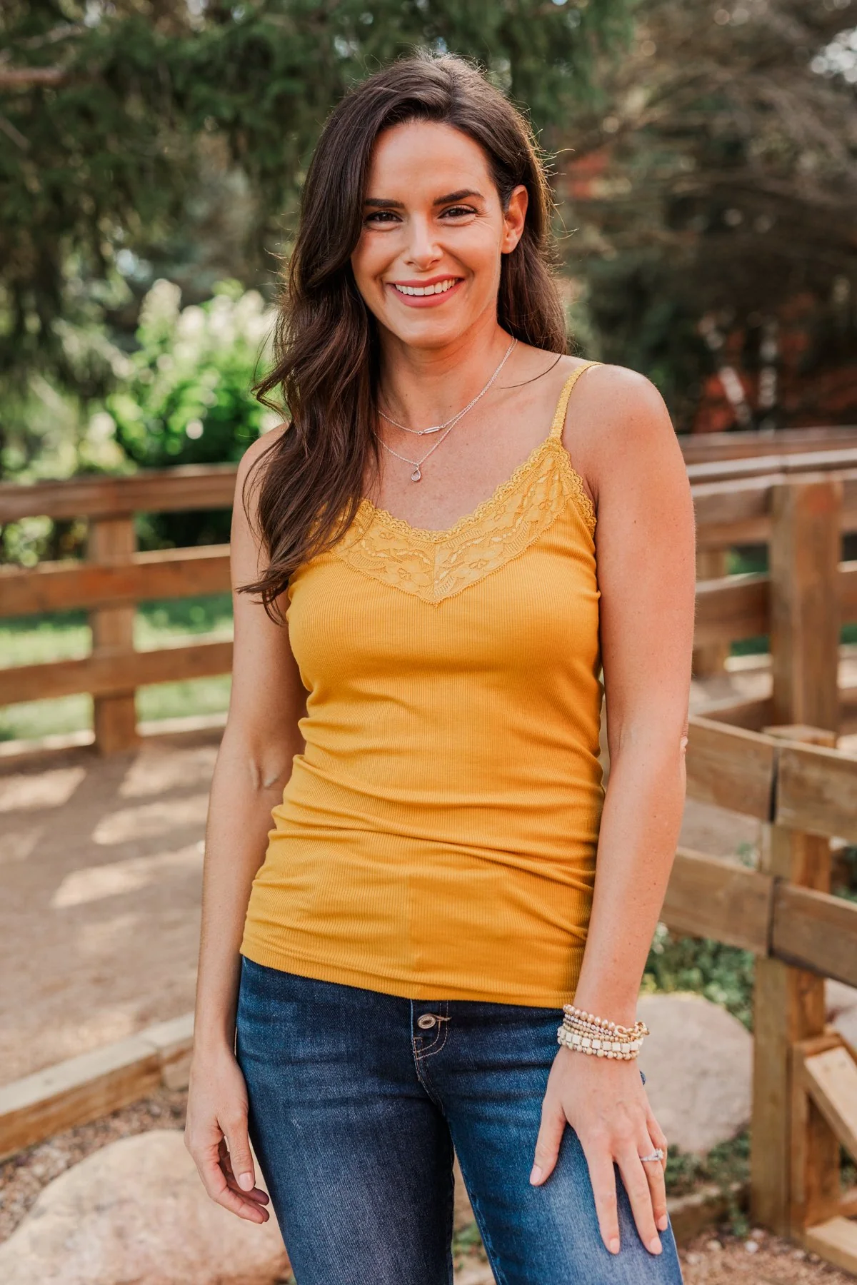 Pulse Basics Lace Trimmed Tank Top- Mustard - Image 3