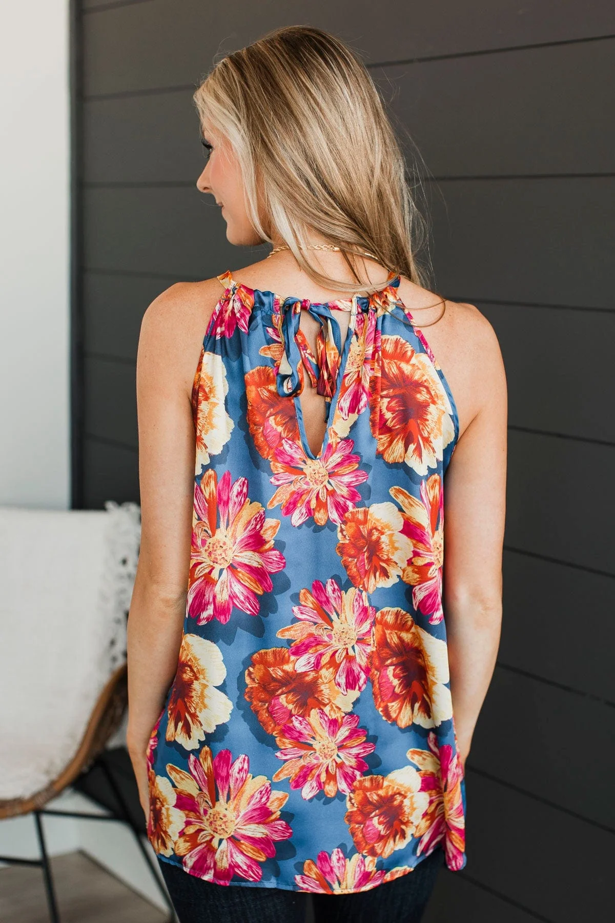 Soaring Above The Clouds Floral Tank Top- Navy - Image 8
