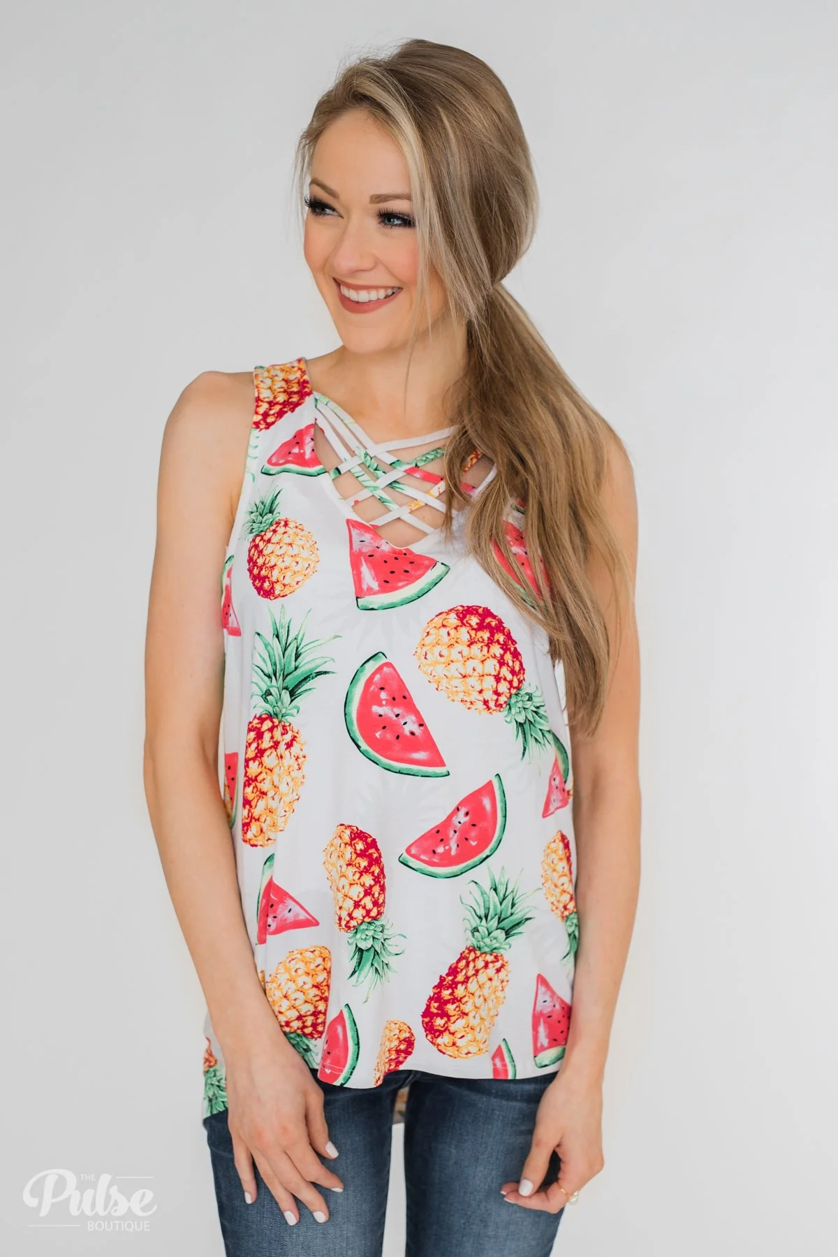 Sweet On Summer Watermelon & Pineapple Tank- White - Image 5