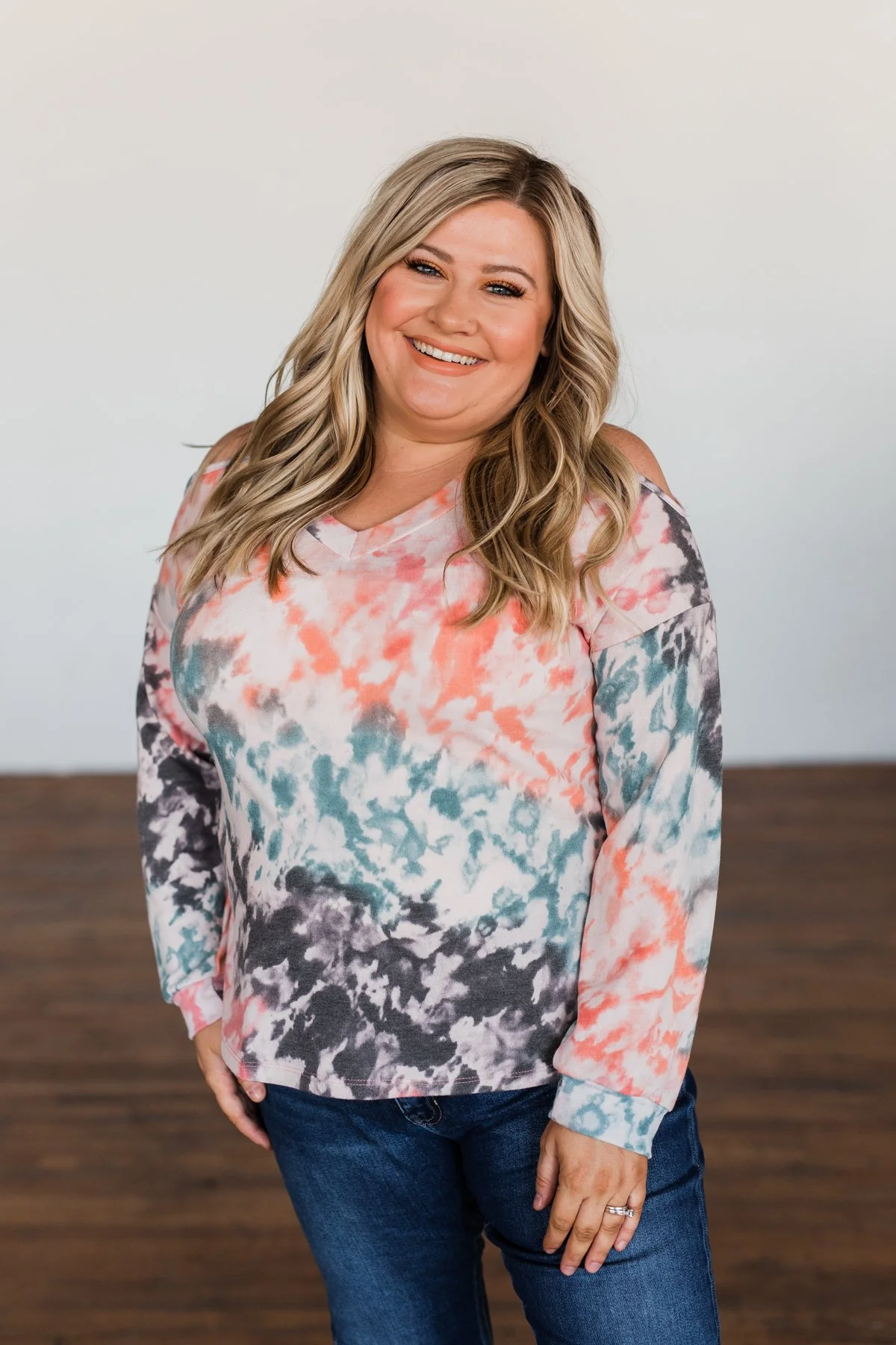 That's The Way Tie Dye Cold Shoulder Top- Multi - Image 7