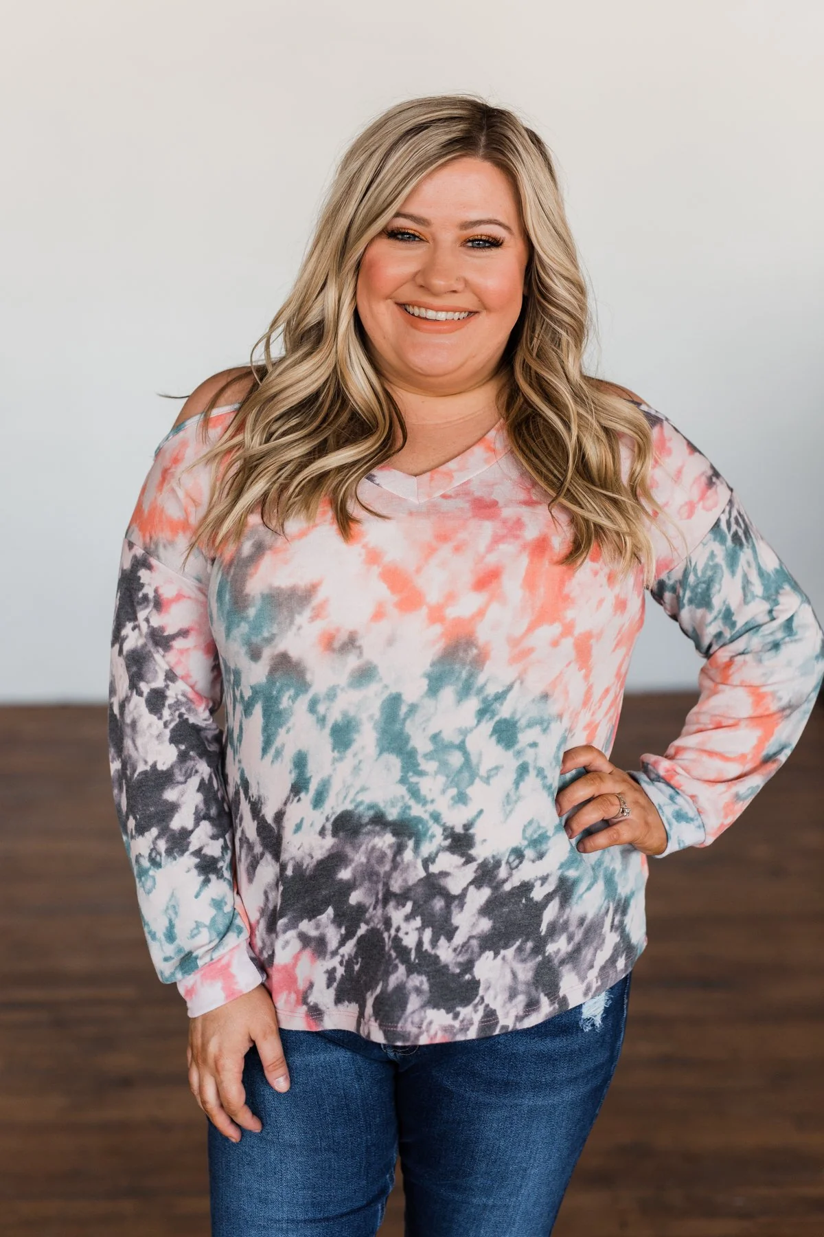 That's The Way Tie Dye Cold Shoulder Top- Multi - Image 8