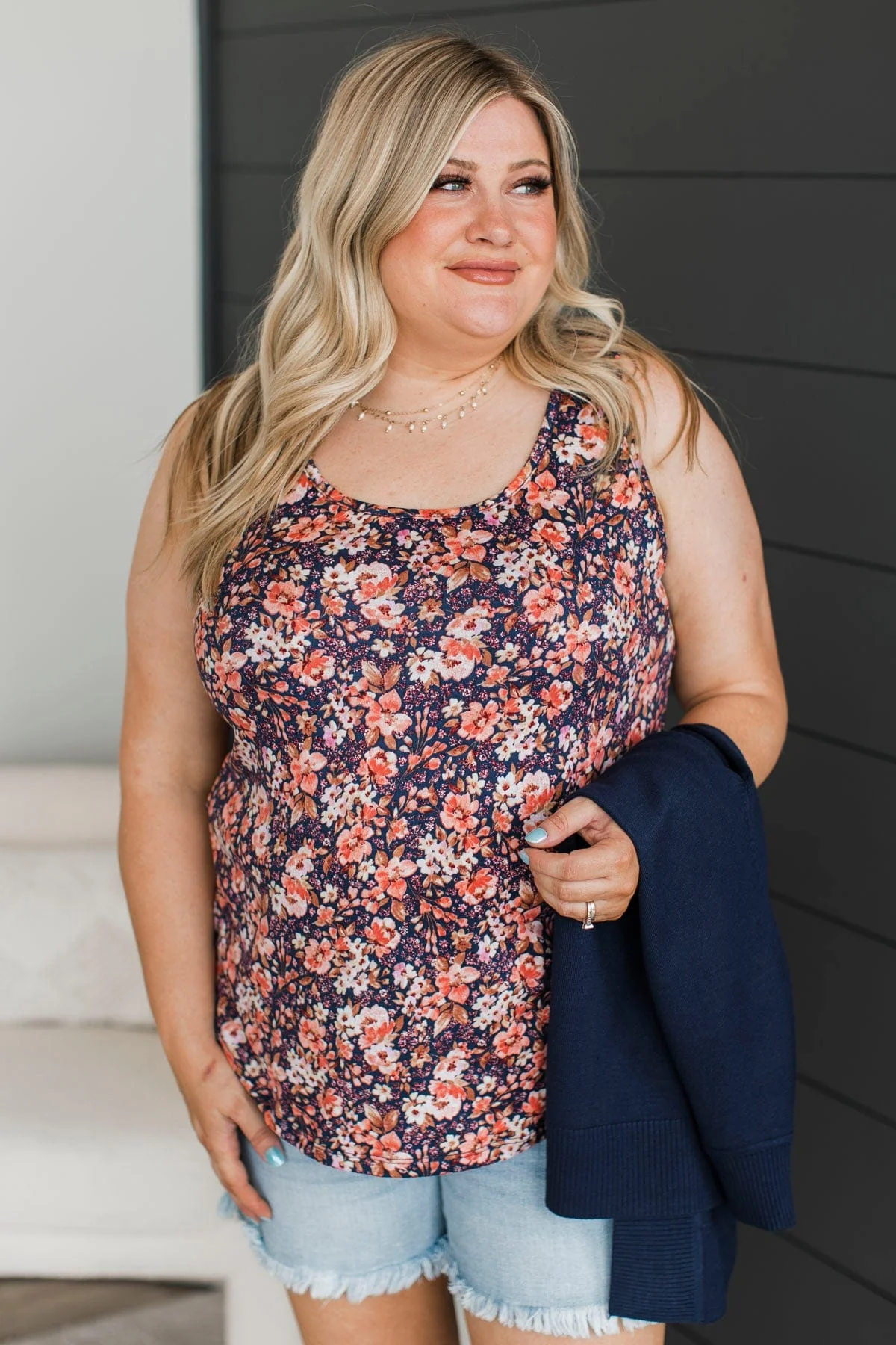 Twinkle In My Eye Floral Tank Top- Navy - Image 3