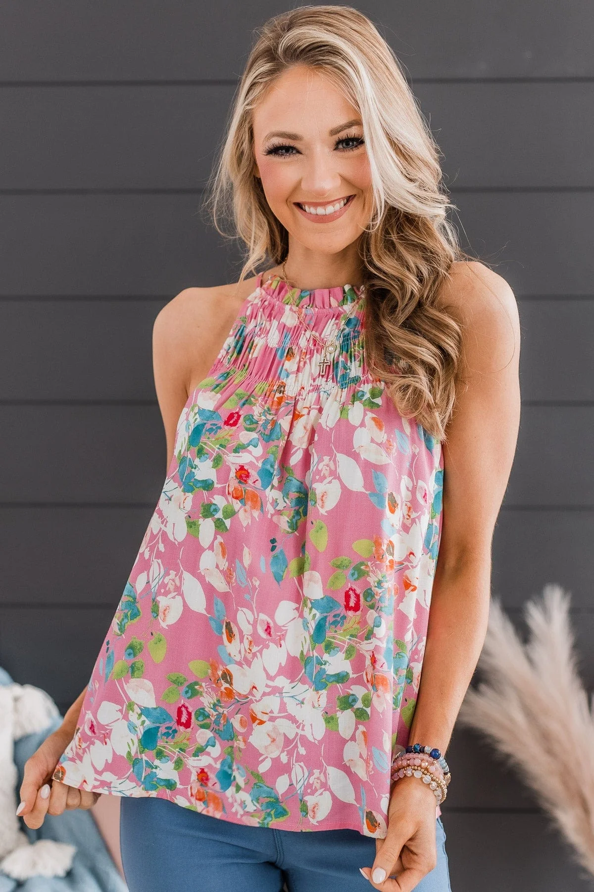 Watch Me Bloom Floral Tank Top- Pink - Image 4