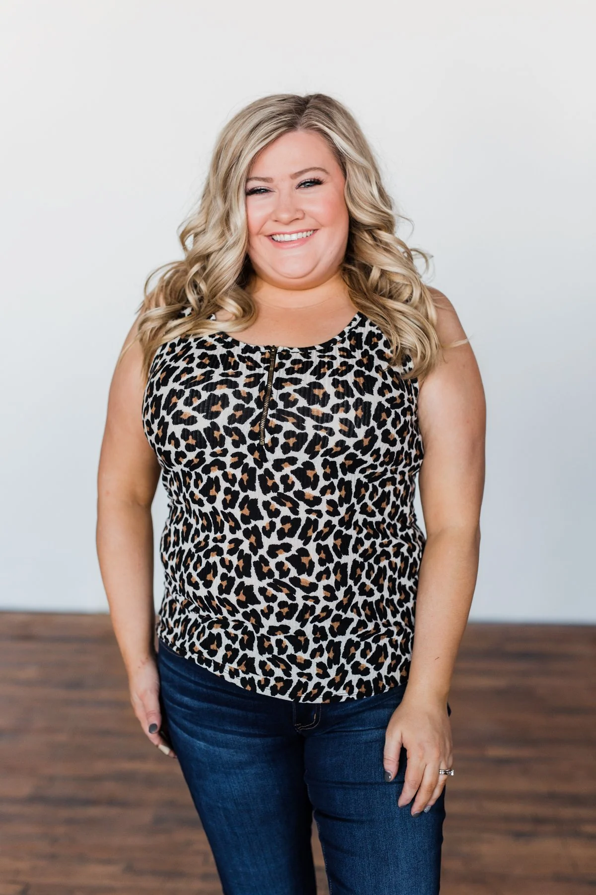 Zipper Henley Tank Top- Neutral Leopard - Image 7